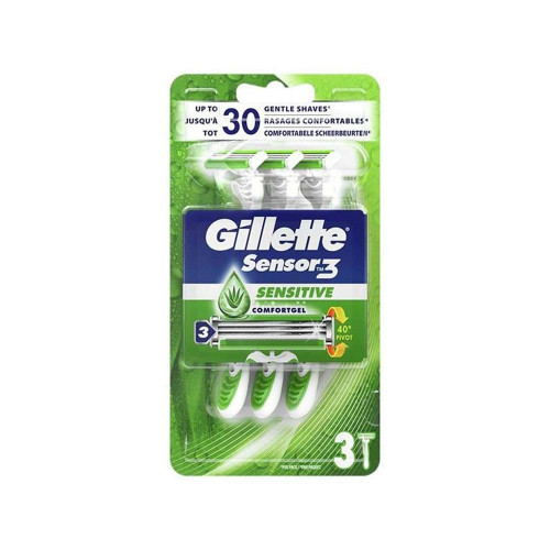 جيليت ماكينة حلاقة للبشرة الحساسة سينسور 3 شفرات - 3 حبة