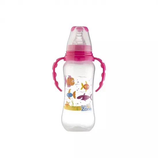 بيبي زون رضاعة بلاستيك بيدين 300 مل 8529 لون وشكل عشوائي