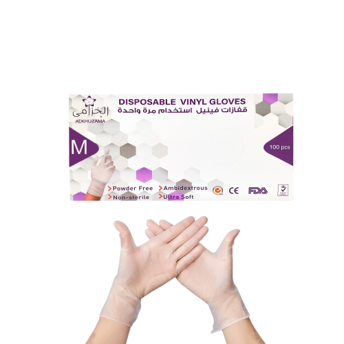 قفاز الخزامي فينيل مقاس M بدون بودر بوكس 100 حبة