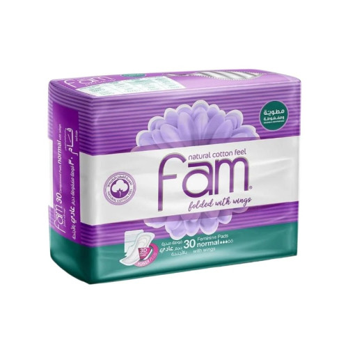 فوط صحية مطوية حجم عادي بالاجنحة من فام , 30 حبه