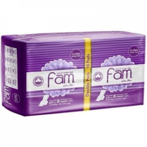 فام - فوط نسائية كبيرة ورقيقة جدا بالأجنحة عبوة مضاعفة -16 فوطة