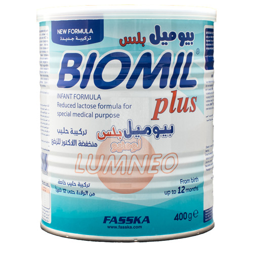 بيوميل بلس حليب الأطفال لومنيو تركيبة خاصة منخفضة اللاكتوز لعسر الهضم من عمر 6 الي 12 شهر - 400 جرام