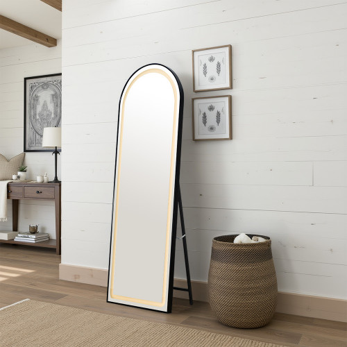 مرآة استاند مضيئة بإطار أسود 170×60 سم