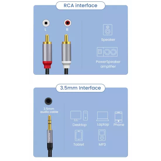 كابل الصوت   RCA 2 جاك     3.5 مللي  إلى aux محول ذكر ، فاصل لصندوق التلفزيون ، مكبر للصوت الفيديو ، المتكلم ، سلك اصلي ضمان سنه جوده صوت عاليه  ، 