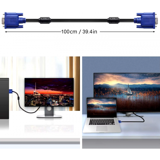 سلك من الكمبوتر او اللاب للشاشه vga ازرق اصلي 