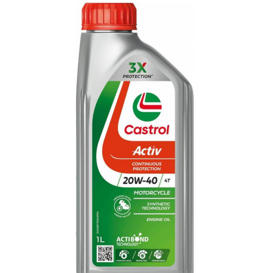 زيت كاسترول درجات Actevo 4T 20W‑40 – 1 لتر – API SL / JASO MA‑2 – نصف صناعي Castrol