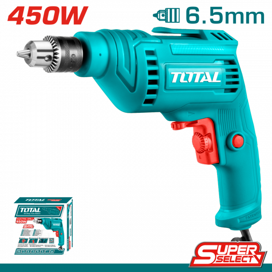 دريل 450W 6.5mm راس كروم توتال 