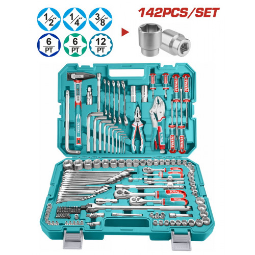 شنطة عدة مع حبوب 1/2"&amp;1/4"&amp;3/8" 142PCS/SET توتال 