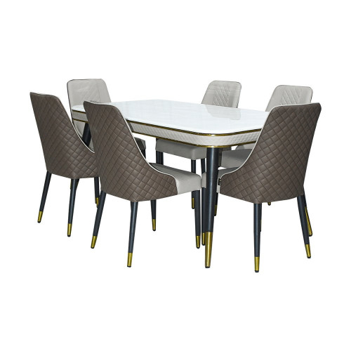 طاولة طعام رخام مع أرجل معدنية 6 كراسي طاولة طعام رخام مع أرجل معدنية 6 كراسي