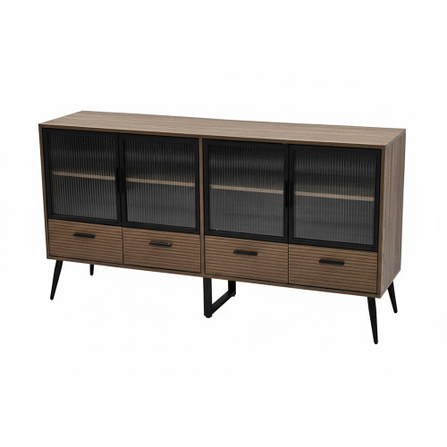 بوفيه انيق خشب بأبواب زجاجية مع أدراج تخزين بوفيه انيق خشب بأبواب زجاجية مع أدراج تخزين