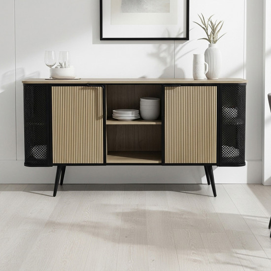 بوفيه صالة بتصميم عصري خشب وهيكل معدني بوفيه صالة بتصميم عصري خشب وهيكل معدني