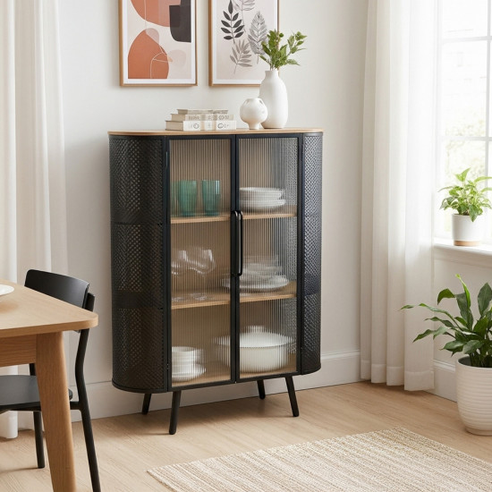 بوفيه جانبي بتصميم عصري خشب وهيكل معدني بوفيه جانبي بتصميم عصري خشب وهيكل معدني