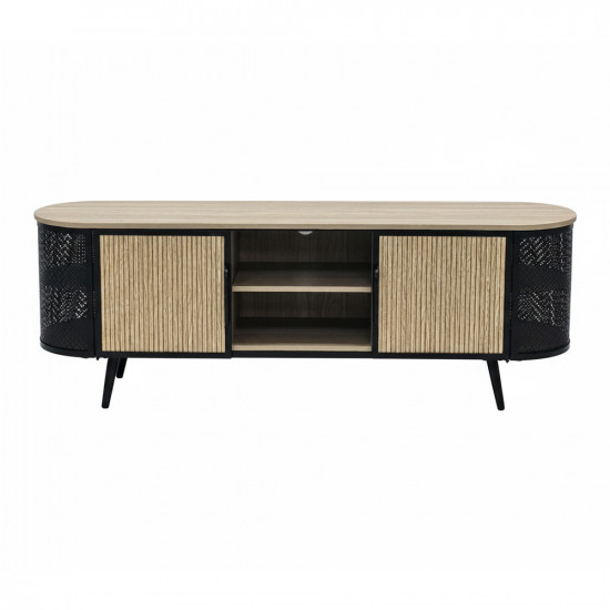 طاولة تلفاز خشبية بأرجل معدنية بيج طاولة تلفاز خشبية بأرجل معدنية بيج