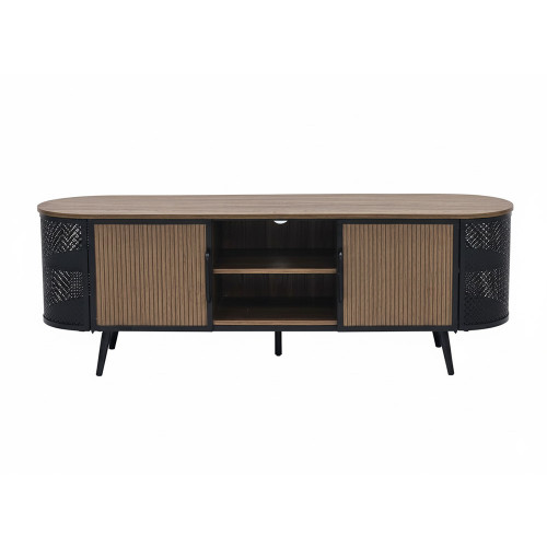 طاولة تلفاز خشبية بأرجل معدنية بني طاولة تلفاز خشبية بأرجل معدنية بني