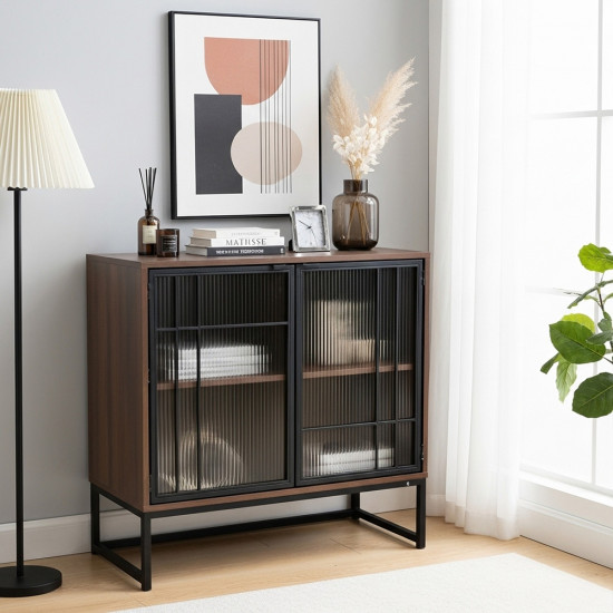 بوفيه جانبي عصري خشب بأبواب زجاجية بوفيه جانبي عصري خشب بأبواب زجاجية