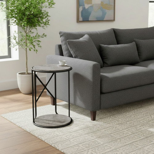 طاولة جانبية عملية بقاعدة خشبية رمادي طاولة جانبية عملية بقاعدة خشبية رمادي