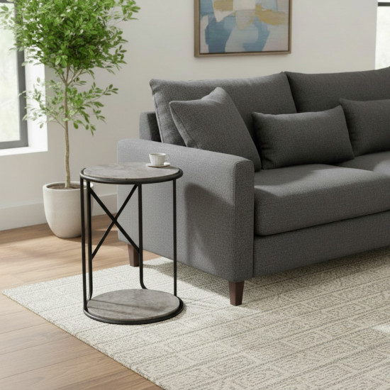 طاولة جانبية عملية بقاعدة خشبية رمادي