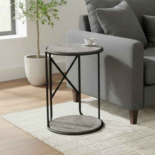 طاولة جانبية عملية بقاعدة خشبية رمادي طاولة جانبية عملية بقاعدة خشبية رمادي