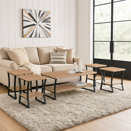 طقم طاولات 5 قطع عملي 2 دور خشب بيج طقم طاولات 5 قطع عملي 2 دور خشب بيج