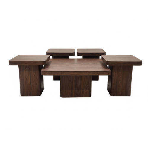 طقم طاولات قهوة 5 قطع خشبي بني طقم طاولات قهوة 5 قطع خشبي بني