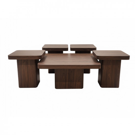 طقم طاولات قهوة 5 قطع خشبي بني طقم طاولات قهوة 5 قطع خشبي بني