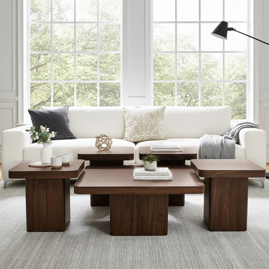 طقم طاولات قهوة 5 قطع خشبي بني طقم طاولات قهوة 5 قطع خشبي بني