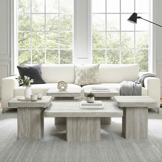 طقم طاولات قهوة 5 قطع خشبي رمادي طقم طاولات قهوة 5 قطع خشبي رمادي