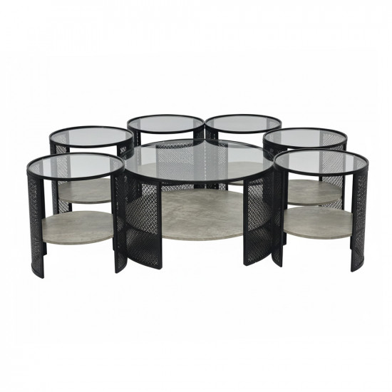 طقم طاولات قهوة 7 قطع 2 دور سطح زجاجي طقم طاولات قهوة 7 قطع 2 دور سطح زجاجي