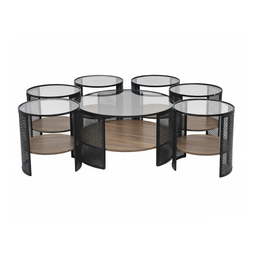 طقم طاولات قهوة 7 قطع 2 دور سطح زجاجي طقم طاولات قهوة 7 قطع 2 دور سطح زجاجي