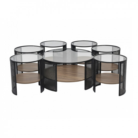 طقم طاولات قهوة 7 قطع 2 دور سطح زجاجي طقم طاولات قهوة 7 قطع 2 دور سطح زجاجي