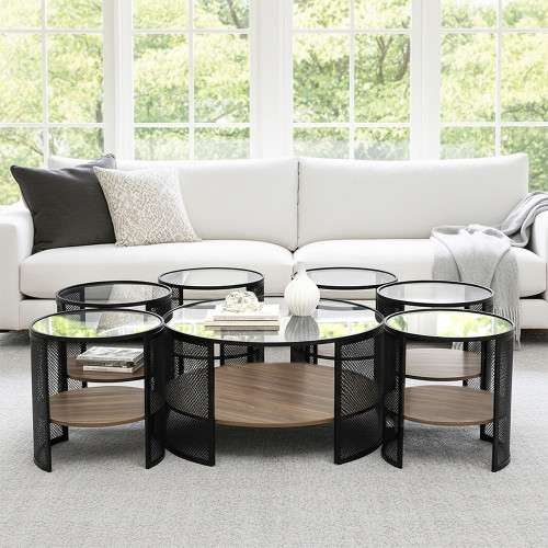 طقم طاولات قهوة 7 قطع 2 دور سطح زجاجي طقم طاولات قهوة 7 قطع 2 دور سطح زجاجي