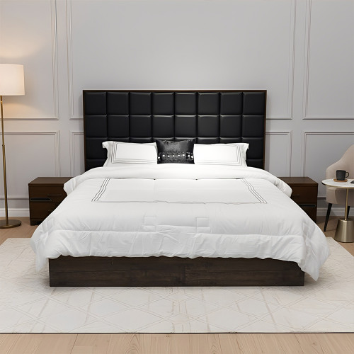 سرير جلد مزدوج تصميم فندقي مع 2 كومودينو سرير جلد مزدوج تصميم فندقي مع 2 كومودينو