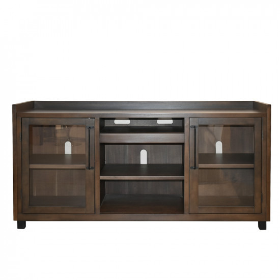 وحدة تلفاز خشبية مودرن بأبواب زجاجية بني