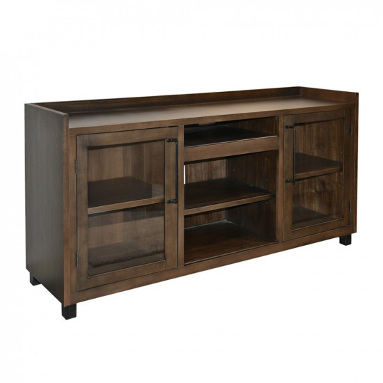 وحدة تلفاز خشبية مودرن بأبواب زجاجية بني