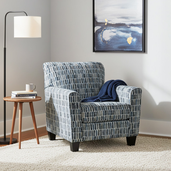 كرسي غرفة معيشة بتنجيد قماشي منقوش أزرق