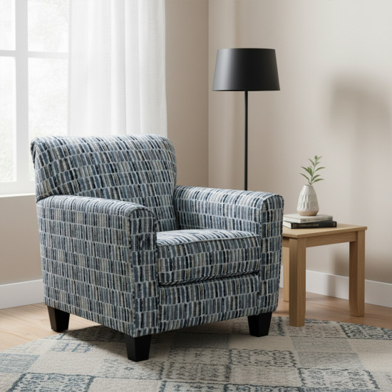 كرسي غرفة معيشة بتنجيد قماشي منقوش أزرق