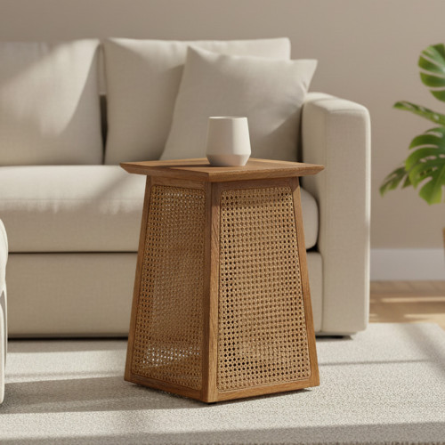 طاولة قهوة جانبية عصرية خشب مع راتان طاولة قهوة جانبية عصرية خشب مع راتان