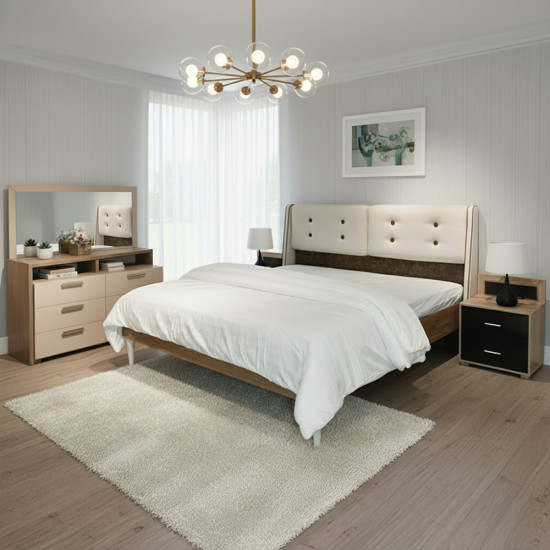 غرفة نوم مودرن خشب مع تسريحة و2 كمودينو غرفة نوم مودرن خشب مع تسريحة و2 كمودينو