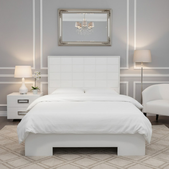 سرير مودرن خشبي أبيض مع كمودينو جانبي عملي سرير مودرن خشبي أبيض مع كمودينو جانبي عملي