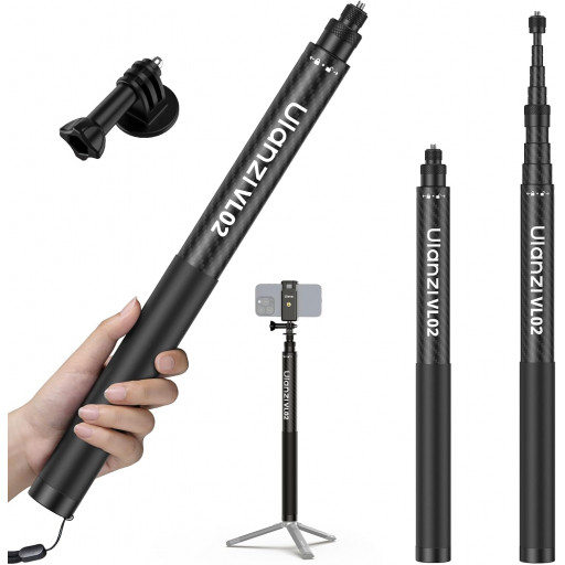 Ulanzi VL02 2.7M Carbon Fiber Selfie Stick Invisible Pole for GoPro Insta360 DJI Osmo Action Camera